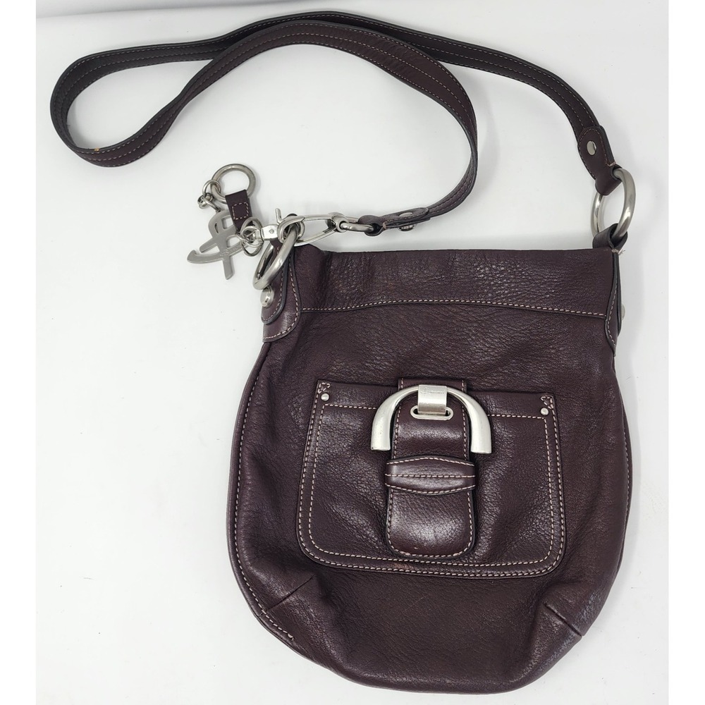 B Makowsky Genuine Leather Wine Shoulder Crossbody Bag Charm Key Ring